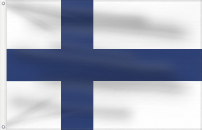Flagge, mit zwei Metallösen und verstärktem Besatzband: Finland	Finlande	Finlandia	Finnland	Finlandese	Finlândia	Finlandii	علم فنلندا	Сцяг Фінляндыі	Национално знаме на Финландия	Finská vlajka	Finlands	Σημαία της Φινλανδίας	Finnlando	Soome lipp	پرچم فنلاند	Suomen	Fionlainne	Finnország	Finnlands	Finniae	Finnesc