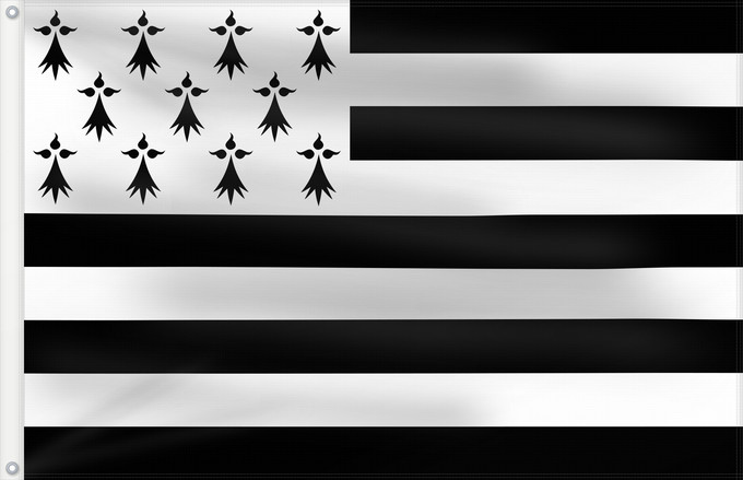Bandera, con dos ojales metálicos y lado del asta reforzado: Brittany	The Gwenn-ha-du, flag of Brittany	Le Gwenn-ha-du, drapeau de la Bretagne	Spaniel Bretón	Bretagna	Ar Gwenn-ha-du, banniel Breizh