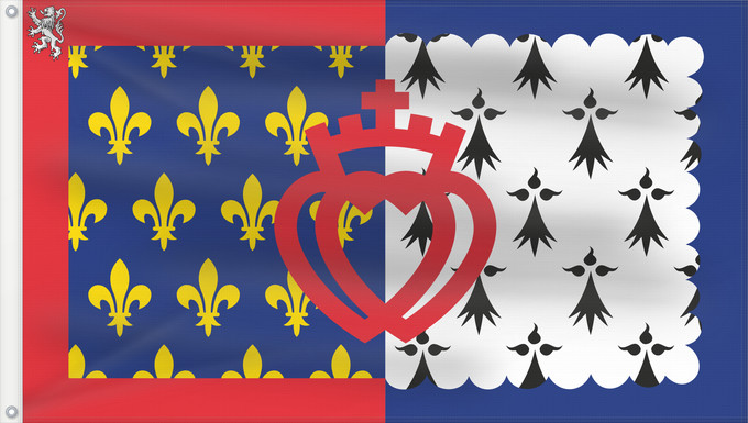 Flagge, mit zwei Metallösen und verstärktem Besatzband: Unofficial flag of Pays-de-la-Loire	Unofficial flag of the region Pays-de-la-Loire in France	Non officiel de la région Pays-de-la-Loire	Países del Loira	Pays de la Loire	Los Païses de Léger
