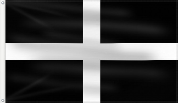 Bandera, con dos ojales metálicos y lado del asta reforzado: Cornwall	Saint Piran s Flag, Flag of Cornwall	Saint Piran, Drapeau des Cornouailles	Cornualles	Cornovaglia	Cornwealla fana	Banniel Sant Piran	Cernyw	Chorn	Peran, Baner Kernow	Cornubiae