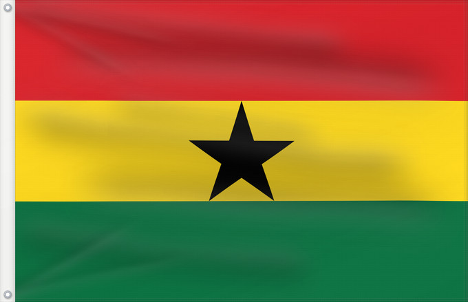 Bandera, con dos ojales metálicos y lado del asta reforzado: Ghana	علم غانا	Ganao	Ghanan	Ghána	Ghàna	Ndi Ghana	가나의 국기	Ghanas	Raaya bu Gana	Àsìá ilẹ̀ Ghana