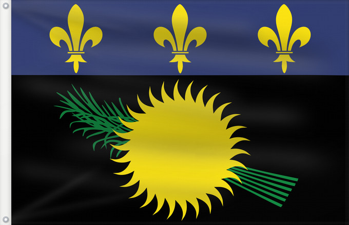 Drapeau, avec deux œillets métalliques et guindant renforcé : Unofficial flag of Guadeloupe  local	Unofficial local flag of Guadeloupe	Guadeloupe	Guadalupe. Uso no oficial	Guadalupa