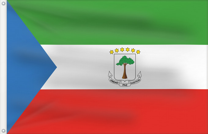 Flagge, mit zwei Metallösen und verstärktem Besatzband: Equatorial Guinea	Guinée équatoriale	Guinea Ecuatorial	Äquatorialguineas	Guinea Equatoriale	Guiné Equatorial	علم غينيا الاستوائية	Guinea Equatorial	Ekvatora Gvineo	Ekuatore Gineako bandera	Bɛndɛ́lɛ ya Republiki ya Gine-Ekwatorial	Флаг Экваториальной Гвине