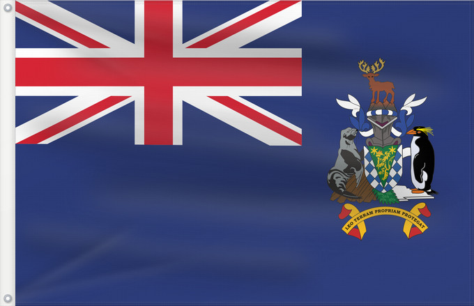 Drapeau, avec deux œillets métalliques et guindant renforcé : South Georgia and the South Sandwich Islands	Géorgie du Sud-et-les Îles Sandwich du Sud	Islas Georgias del Sur y Sandwich del Sur	Südgeorgien und die Südlichen Sandwichinseln	Georgia del Sud e isole Sandwich del Sud