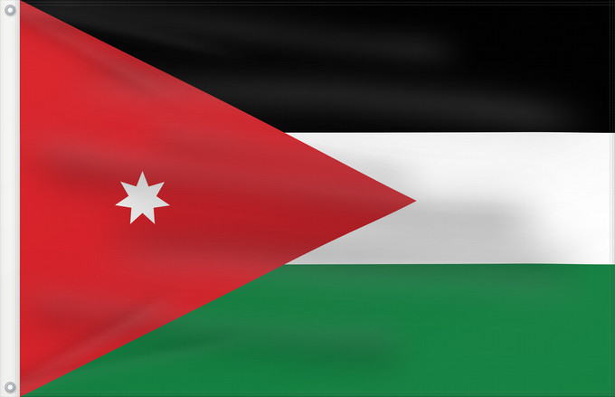 Bandera, con dos ojales metálicos y lado del asta reforzado: Jordan	Jordanie	Jordania	Jordanien	Giordania	Jordanië	علم الأردن	Jordanio	Iordaniei	Флаг Иордании	Jordanije	Ürdün