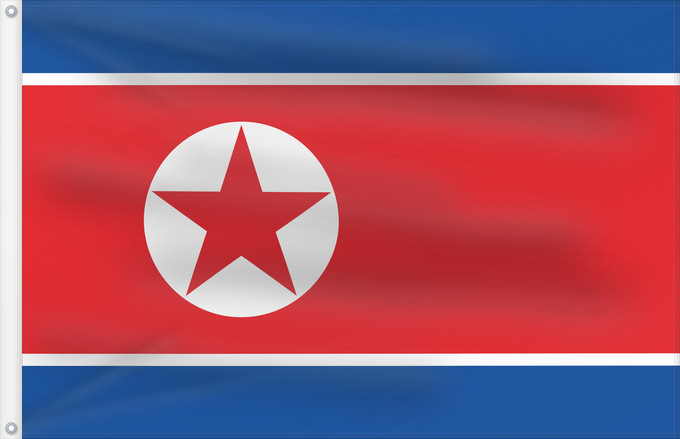 Flag, with two metal eyelets and reinforced hoist: North Korea Korea (Democratic People's Republic) (North Korea) Corée du Nord Corea del Norte Nordkorea Corea del Nord Noord-Korea Coreia do Norte Korei Północnej Corea d o Norte علم كوريا الشمالية Национално знаме на Северна Корея উত্তর কোরিয়ার জাতীয় পত