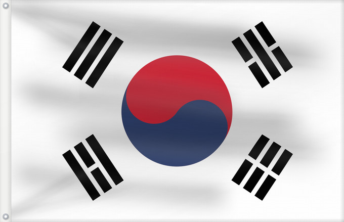 Bandera, con dos ojales metálicos y lado del asta reforzado: South Korea	Republic of Korea  South Korea	Corée du Sud	Corea del Sur	Südkoreas	Corea del Sud	Zuid-Korea	Coreia do Sul	Korei Południowej	علم كوريا الجنوبية  جمهورية كوريا	Cənubi Koreya	দক্ষিণ কোরিয়ার পতাকা	ལྷོ་ཀོ་རི་ཡ། དར་ཆ།	Južne Koreje	​大韓民國國旗 / Dâi-hà