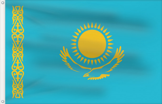 Drapeau, avec deux œillets métalliques et guindant renforcé : Kazakhstan Kazajistán Kasachstan Repubblica del Kazakistan Kazachstan Qazaxıstan Respublikasının Сцяг Казахстана Национално знаме на Казахстан কাজাখস্তানের জাতীয় পতাকা Banniel br Kazakstan Kazahstana Kazachstánu Казахстан Республикин ялавӗ Kazaĥio Ղազախս