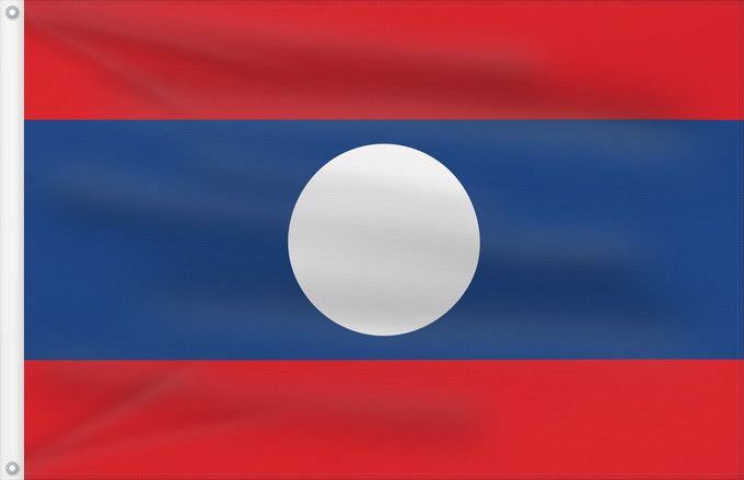 Bandera, con dos ojales metálicos y lado del asta reforzado: Laos	Lao People's Democratic Republic	Lao	پرچم لائوس	ທຸງຊາດລາວ	Флаг Лаоса	Laosa	ธงชาติ ลาว