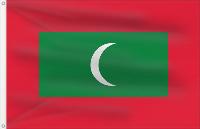 Flag, with two metal eyelets and reinforced hoist: Maldives Maldivas Malediven Maldive Maldiven Das Maldivas ދިވެހިރާއްޖޭގެ ދިދަ La Maldivoj Флаг Мальдив Maldivov Maldivernas ธงชาติ ประเทศมัลดีฟ