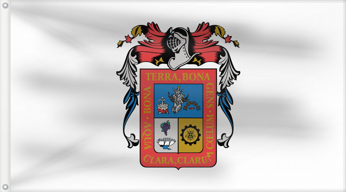 Drapeau, avec deux œillets métalliques et guindant renforcé : Aguascalientes De facto flag of Aguascalientes Aguascaliente Aquarum Caldarum Īpān Aguascalientes