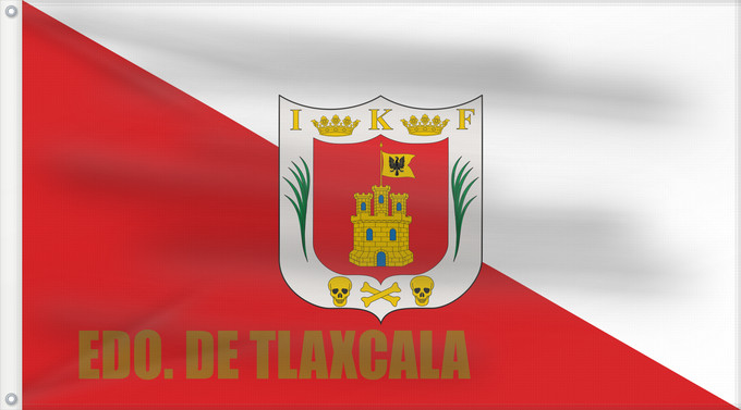 Bandera, con dos ojales metálicos y lado del asta reforzado: Tlaxcala	Tlaxcala ou Tlaxcala de Xicoténcatl	Īpān Tlaxcallān