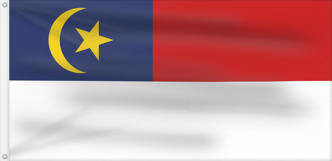 Bandera, con dos ojales metálicos y lado del asta reforzado: Malacca Malaca Malakka Malaysian state Malacca. Drawn by Mysid
