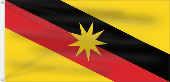 Flag, with two metal eyelets and reinforced hoist: Sarawak Malaysian state of Sarawak Sarawak