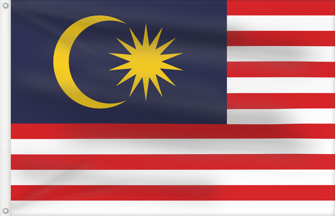 Drapeau, avec deux œillets métalliques et guindant renforcé : Malaysia Malaysia – Jalur Gemilang Stripes of Glory Malaisie Malasia علم ماليزيا Malaysia / بنديرا مليسيا Malajzio Malaisia lipp Watawat ng Malaysia Mâ-lòi-sî-â koet-khì 馬来西亜の国旗 ទង់ជាតិម៉ាឡេស៊ី Malaysi ທຸງຊາດມາເລເຊຍ 馬來西亞之國旗 Malaysia – Jalur Gemilang /