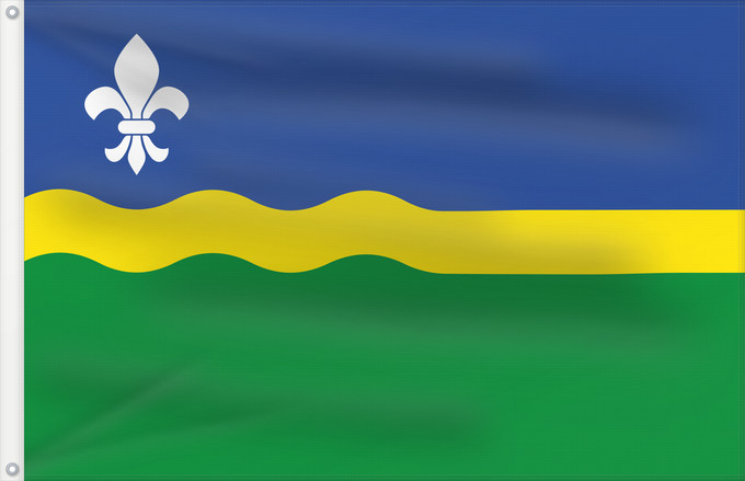 Drapeau, avec deux œillets métalliques et guindant renforcé : Flevoland	Flevoland 	Flevolanda	Fan Flevolân	Vlage van Flevolaand	Vlagge van Flevoland
