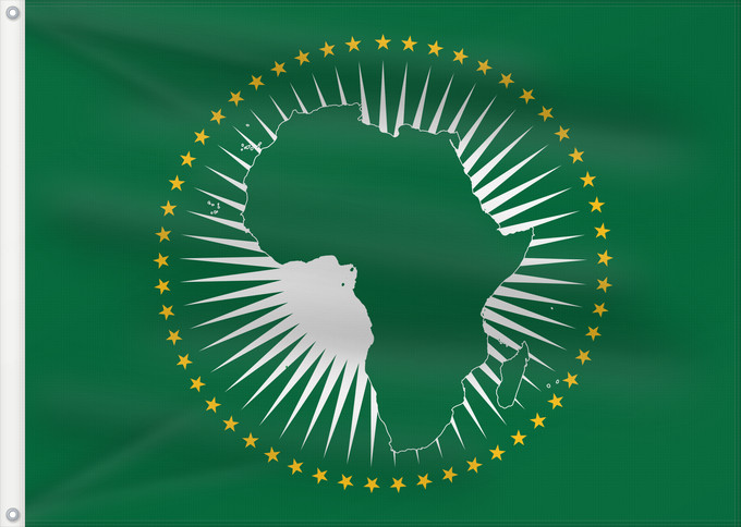 Bandera, con dos ojales metálicos y lado del asta reforzado: African Union