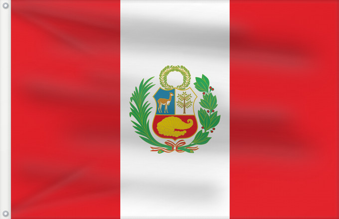 Bandera, con dos ojales metálicos y lado del asta reforzado: Peru	Pérou	Perú	Perù	Piruw wiphala	Perus	Piruwpa unanchan