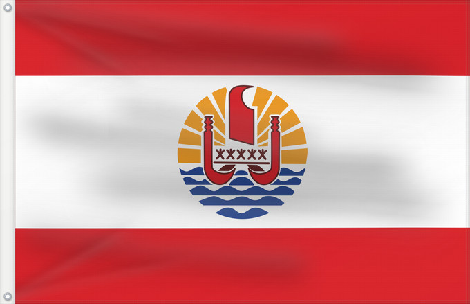 Bandera, con dos ojales metálicos y lado del asta reforzado: French Polynesia	Polynésie française	Polinesia Francesa	Französisch-Polynesien	Polinesia francese	Polinèsia Francesa	Reva nō Pōrīnetia farāni