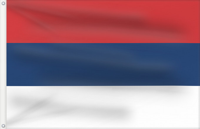 Drapeau, avec deux œillets métalliques et guindant renforcé : Civil Flag of Serbia	Civil flag of Serbia	Serbie	Serbia	Serbien	Гражданско знаме на Сърбия	Народна застава Србије	Narodna zastava Srbije	Nemzeti zászló szerbia	Народный  гражданский  флаг Сербии	Srbská národná vlajka	Kombëtar i Serbisë