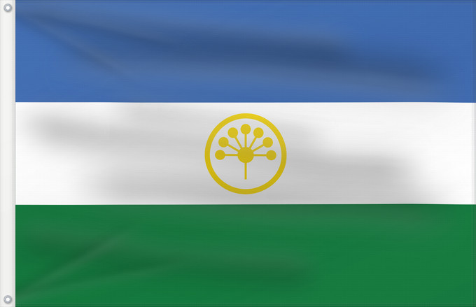 Flagge, mit zwei Metallösen und verstärktem Besatzband: Bashkortostan State flag of the Republic of Bashkortostan République de Bachkirie Bashkortostán Baschkortostan Башҡортостан Республикаһының Дәүләт флагы Флаг Башкортостана