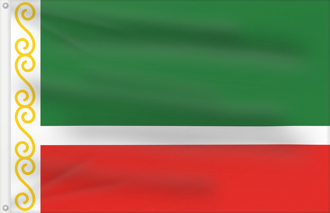 Drapeau, avec deux œillets métalliques et guindant renforcé : Chechen Republic	Chechenia	Tschetschenische	Cecenia	Байракх Нохчийн Республикан	Флаг Чеченской Республики	Парчами Ҷумҳурии Чеченистон	Стяг Чеченської Республіки Російської Федерації