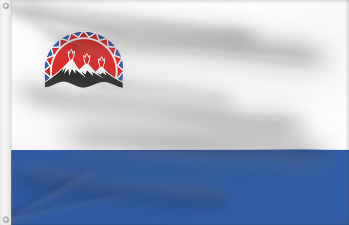 Drapeau, avec deux œillets métalliques et guindant renforcé : Kamchatka Krai	Kraï du Kamtchatka 	Krai de Kamchatka	Russischen Region Kamtschatka	Флаг Камчатского края