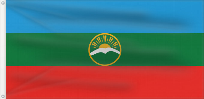 Drapeau, avec deux œillets métalliques et guindant renforcé : Karachay-Cherkessia	Karachay-Cherkess Republic	 Karatchaïévo-Tcherkessie	Karatschai-Tscherkessien	Karachay-Circassia