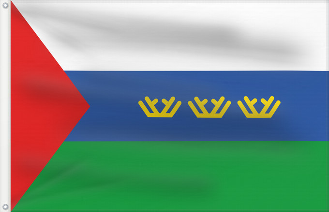 Drapeau, avec deux œillets métalliques et guindant renforcé : Tyumen Oblast	Oblast de Tioumen	Óblast de Tiumén 	Oblast Tjumen