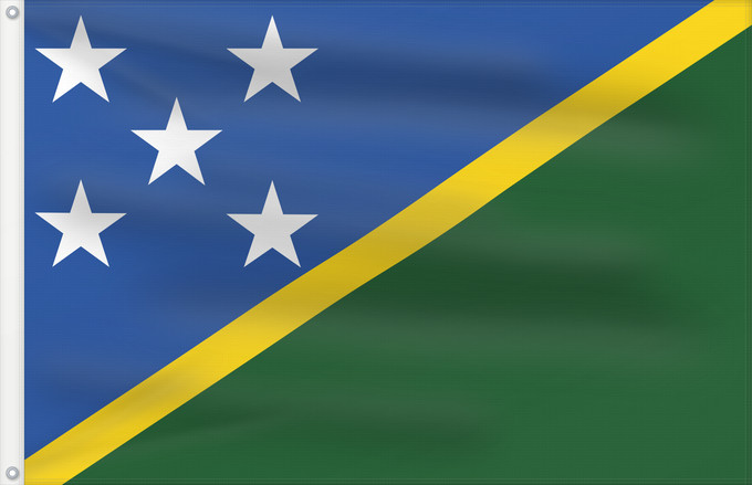 Drapeau, avec deux œillets métalliques et guindant renforcé : Solomon Islands îles Salomon Islas Salomón Salomonen Isole Salomone Salomonseilanden Ynysoedd Solomon Oileán Sholamón Brattagh ny h-Ellanyn Holomon Ynysow Salamon The Solomon Islands Salomonovih otokih