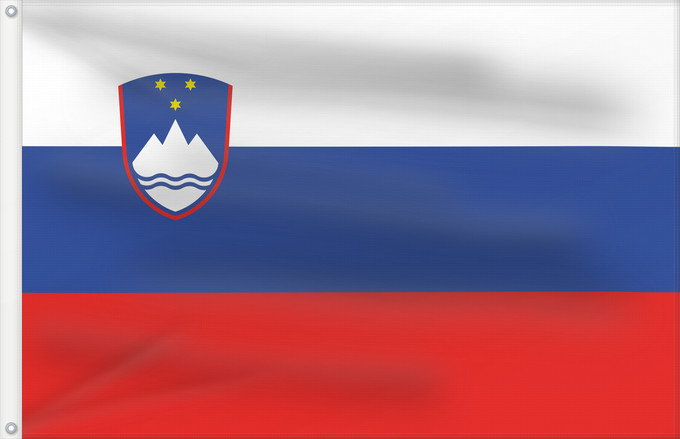 Bandera, con dos ojales metálicos y lado del asta reforzado: Slovenia	Slovénie	Eslovenia	Slowenien	Slovenië	Słowenii	Сцяг Славеніі	Slovenije	D Eslovènia	Slovinská vlajka	Флаг Словении	Прапор Словенії