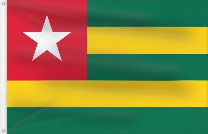 Flag, with two metal eyelets and reinforced hoist: Togo	Vo Togo	علم توغو	Banniel Togo	Togolando	Togo lipp	Togi	Tògo	Toge
