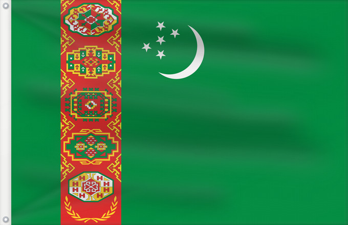 Bandera, con dos ojales metálicos y lado del asta reforzado: Turkmenistan	Turkmenistan !Turkménistan	Turkmenistán