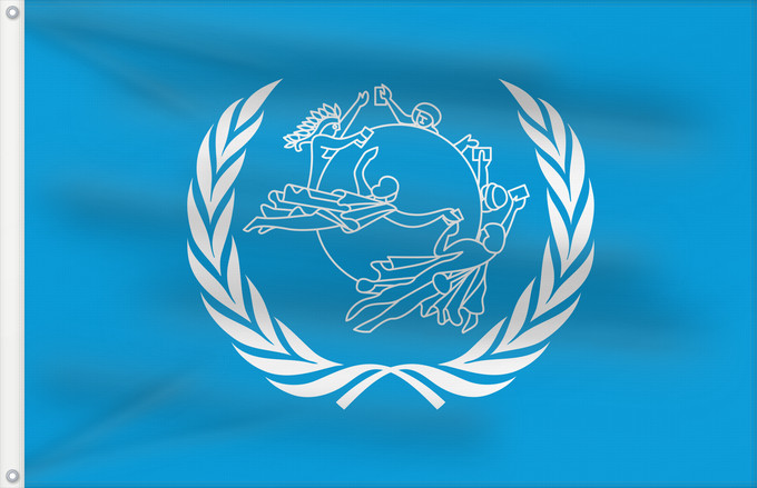 Flag, with two metal eyelets and reinforced hoist: UPU	Universal Postal Union	L Union postale universelle	Weltpostverein	Dell Unione Postale Universale	Прапор Всесвітнього поштового союзу