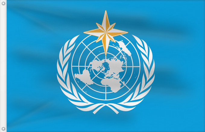 Bandera, con dos ojales metálicos y lado del asta reforzado: World Meteorological Organization	L Organisation météorologique mondiale