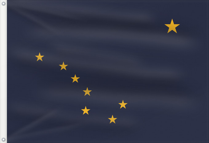 Bandera, con dos ojales metálicos y lado del asta reforzado: Alaska	L Alaska	Alaska 	Dell Alaska	Banniel Alaska	ᎡᏩᏐᎾ ᎦᏓᏘ	Alasko	De l Alaska	Ka hae ‘Ālaka	דגל אלסקה	De Alaska	Alaskam takuyaŋa	Standardo di Alaska	Alascae	Hakʼaz Dineʼé Bikéyah Hahoodzo bidah naatʼaʼí	Флаг Аляски	Američke savezne države Aljaske	Прапор 