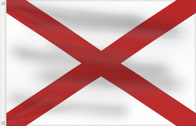 Flag, with two metal eyelets and reinforced hoist: Alabama	L Alabama	Dell Alabama	ᎠᎳᏆᎹ ᎦᏓᏘ	De l Alabama	Ka hae ‘Alapama	アラバマ州の旗	Alabamae	Élábéemah Hahoodzo bidah naatʼaʼí	Флаг Алабамы	Fu‘a o Alapama	Američke savezne države Alabame	الاباما کا پرچم
