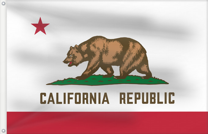 Flag, with two metal eyelets and reinforced hoist: California Californie Kalifornien Californië ᎠᏕᎳᏧᏢᎢ ᎦᏓᏘ Ka hae Kaleponi דגל מדינת קליפורניה Californiae Ahééháshį́į́h Hahoodzo bidah naatʼaʼí Флаг Калифорнии Američke savezne države Kalifornije ⴰⵙⴻⵏⵢⴰⵍ ⵏ ⴽⴰⵍⵉⴼⵓⵕⵏⵢⴰ