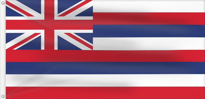 Flagge, mit zwei Metallösen und verstärktem Besatzband: Hawaii	D Hawaï	Hawái	Banniel Hawaii	ᎭᏩᏱ ᎦᏓᏘ	Ka hae Hawaiʻi	夏哇夷 州의 旗 / 하와이 주의 기	Havaii	Hawáai Hahoodzo bidah naatʼaʼí	Флаг Гавайев	Američke savezne države Havaji