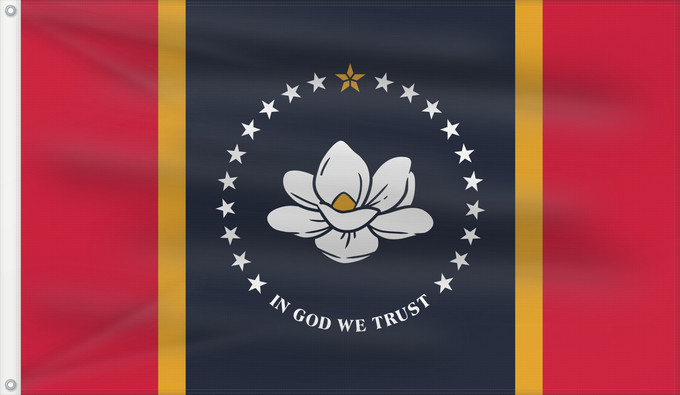 Bandera, con dos ojales metálicos y lado del asta reforzado: Mississippi U Mississippi Misisipi o Misisipí