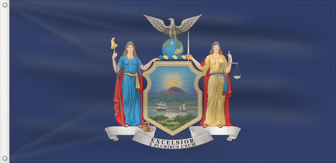 Drapeau, avec deux œillets métalliques et guindant renforcé : New York State of New York Nueva York New Yorks Nova Iorque ᏄᏯᎩ ᎦᏓᏘ De New York Ka hae Nuioka ニューヨーク州の旗 뉴욕주의 기 Novi Eboraci Vlagge van Njej York Nííyóó Hahoodzo bidah naatʼaʼí Nei York Statului New York, SUA Флаг Нью-Йорка Američke savezne države New York