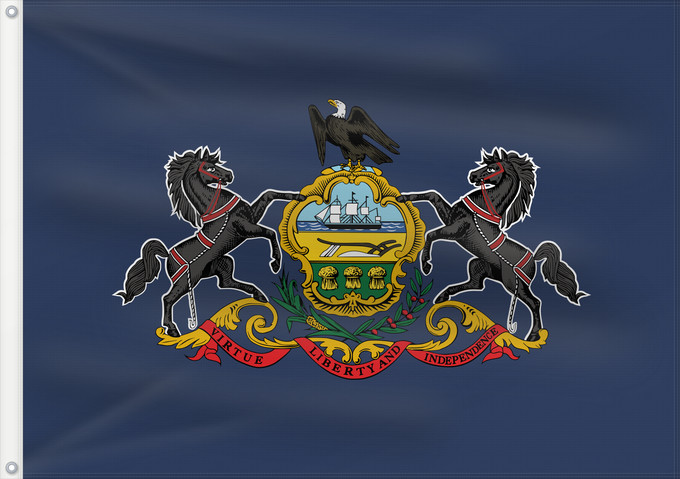 Drapeau, avec deux œillets métalliques et guindant renforcé : Pennsylvania Pennsylvanie Pensilvania Pennsylvanien ᎤᎩᏓᎵᏱ ᎦᏓᏘ Ka hae Penekelewinia ペンシルベニア州の旗 中文:賓夕法尼亞州州旗 Pennsilvaniae Pénsówéíniyah Hahoodzo bidah naatʼaʼí Pennsilfaani Флаг Пенсильвании Američke savezne države Pennsylvanie Pennsylvanias 賓夕法尼亞州州旗