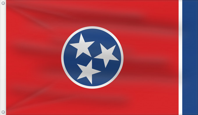 Bandera, con dos ojales metálicos y lado del asta reforzado: Tennessee	Tennessees fana	ᏔᎾᏏ ᎦᏓᏘ	Státu Tennessee	Tennessees	Tennesseen osavaltion	Ka hae Kenekī	Tennesiae	Ténésii Hahoodzo bidah naatʼaʼí	Флаг Теннесси	Američke savzene države Tennessee