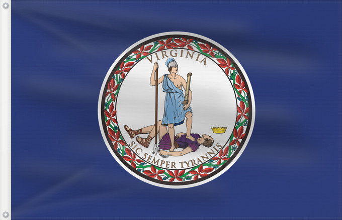 Bandera, con dos ojales metálicos y lado del asta reforzado: Virginia	Commonwealth of Virginia, adopted in February 1950	Virginie	Stanowa Wirginii	Banniel stad Virginia	ᏩᏥᏂ ᎦᏓᏘ	Ka hae Wilikinia	Virginiae, MCML	Bijíniyah Hahoodzo bidah naatʼaʼí	Wirschini	Флаг Виргинии	Američke savezne države Virginie