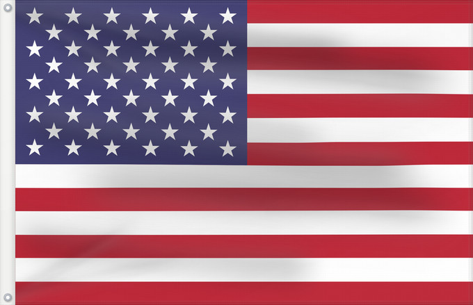 Bandera, con dos ojales metálicos y lado del asta reforzado: United States	États-Unis	Estados Unidos	Vereinigte Staaten von Amerika	Stati Uniti