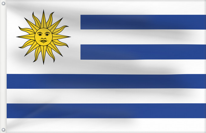 Drapeau, avec deux œillets métalliques et guindant renforcé : Uruguay	L Uruguay	Dell Uruguay	Uruguai	Urugwaju	D Uruguai	علم أوروغواي	D Uruguay	Uruwayi wiphala	L Uruguai	Urugvajo	Uruguaiko bandera	E Uruguai	Poyvi Uruguái	Irigwe	ウルグアイの国旗	Pāmitl Uruguay	Uruwayi unanchan	Флаг Уругвая	Urugvaja	Uruguays