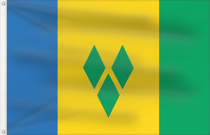 Bandera, con dos ojales metálicos y lado del asta reforzado: Saint Vincent and the Grenadines	Saint-Vincent-et-les Grenadines	San Vicente y las Granadinas	St. Vincent und die Grenadinen	Saint Vincent e Grenadine	Флаг Сент-Винсента и Гренадин	Saint Vincenta in Grenadin