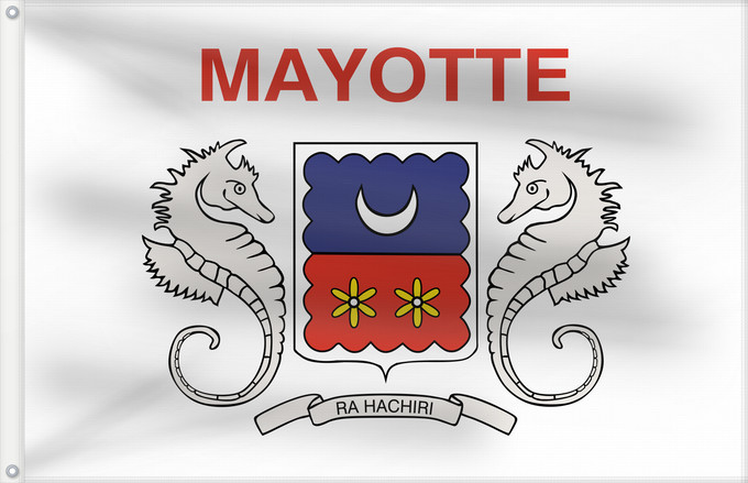 Flag, with two metal eyelets and reinforced hoist: Mayotte  local	Local, unofficial representative flag of Mayotte	Mayotte	Uso local