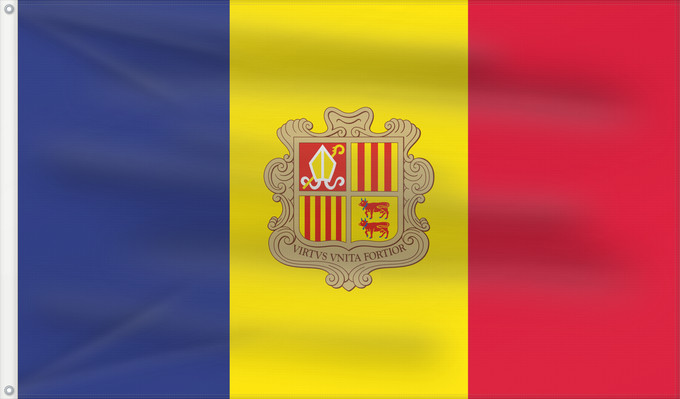 Bandera, con dos ojales metálicos y lado del asta reforzado: Andorra  civil	Andorra - civil version	Andorre	Andorra