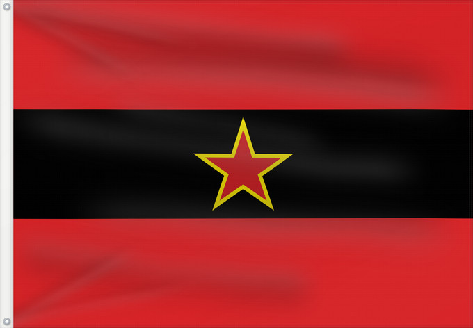 Bandera, con dos ojales metálicos y lado del asta reforzado: Civil Ensign of Albania  1945-1992	Civil ensign of People s Republic of Albania 1946-1992	Albanie (Pavillon civil, 1946-1992)	Albania (Bandera civil, 1946-1992)	Albanien (Zivilschiffsflagge, 1946-1992)	Albania (Bandiera civile, 1946-1992)